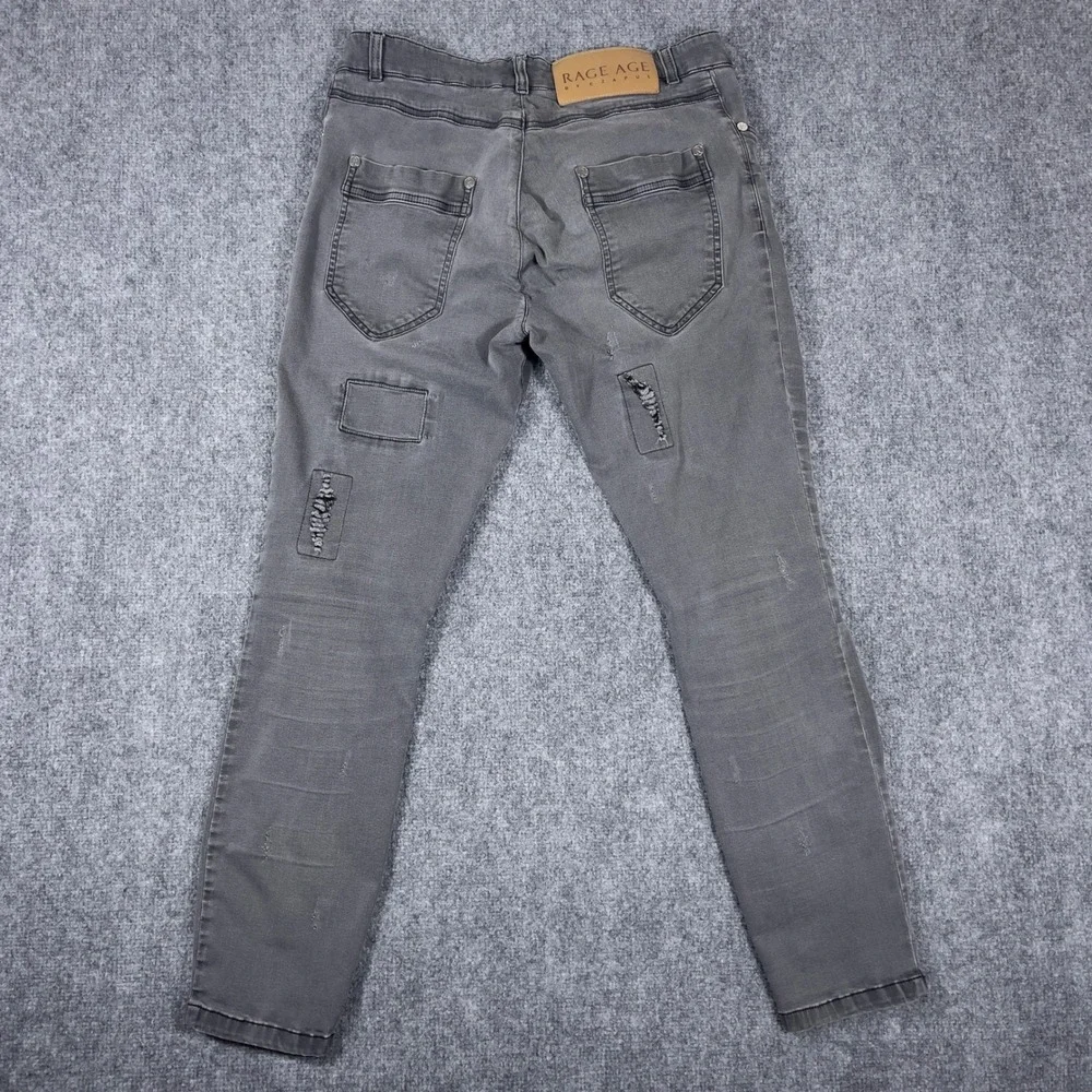 Rage Age Distressed Patchwork Jeans Mens L 31x29 Grey Slim Fit Button Fly